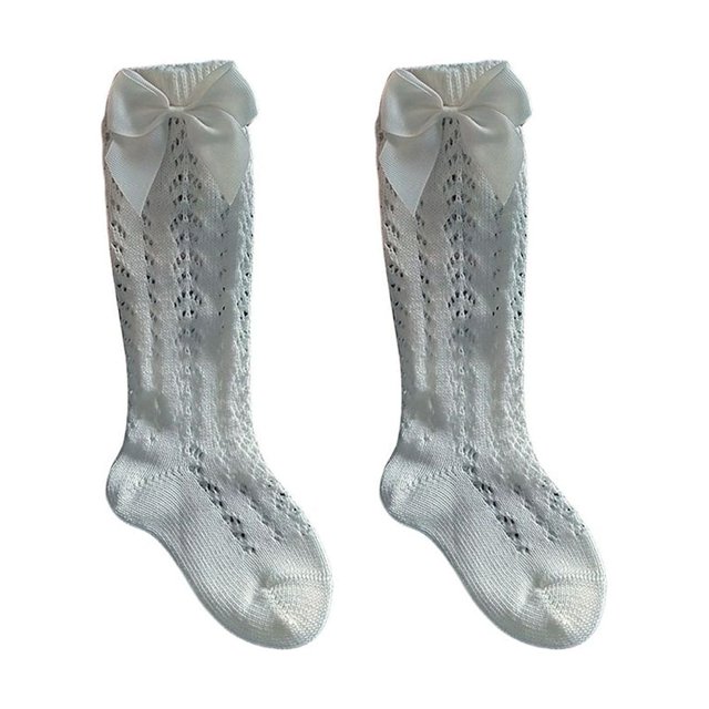 Chaussettes Hautes Jusqu'aux Genoux pour Fille, Crotchet, Ajourées, Nœud, Bas Tube
