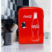 Coca-Cola Mini Fridge 4L 6 Can, Red Portable Beverage Cooler with AC/DC Car Adapter for Travel, Bedroom, Office, Dorm