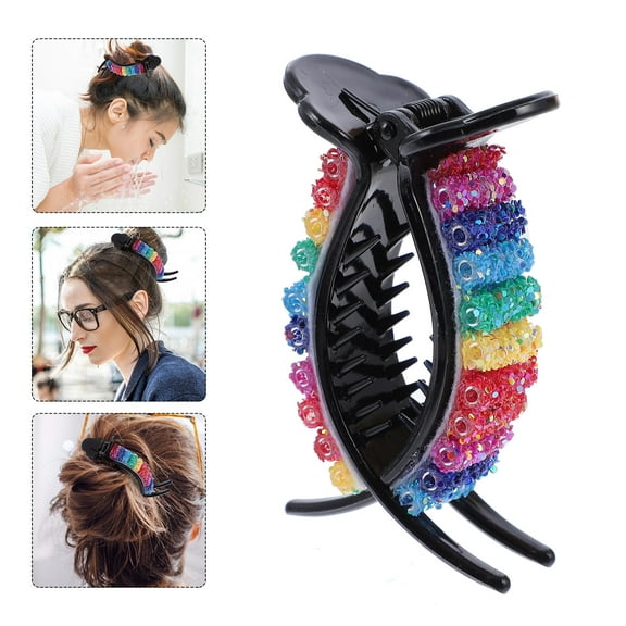 HONMEET 2Pcs Hair Bun Clip for Women Rainbow Resin Rhinestone Hair Barrettes for Wedding and Anniversary