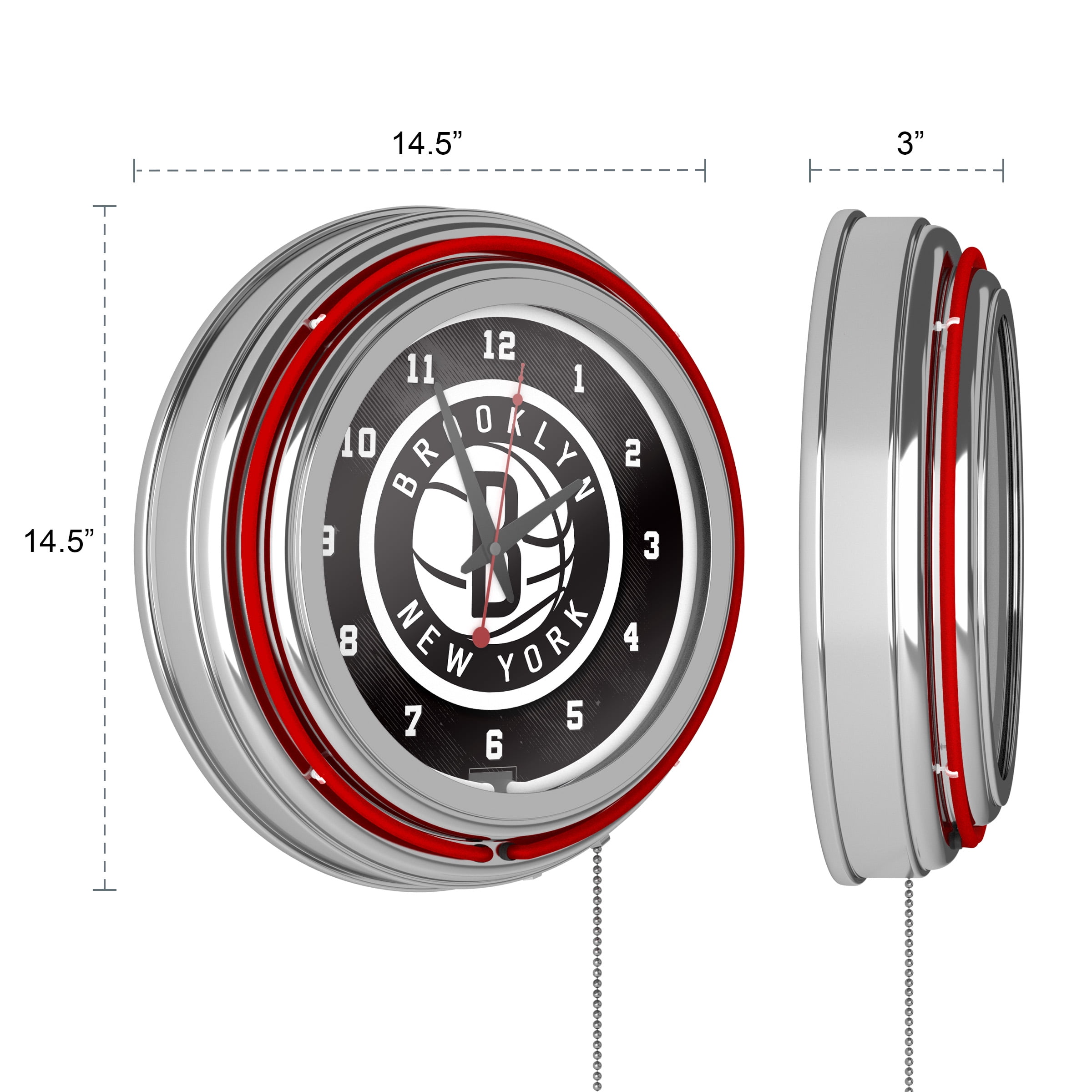 Trademark Global Brooklyn Nets NBA Chrome Double Ring Neon Clock