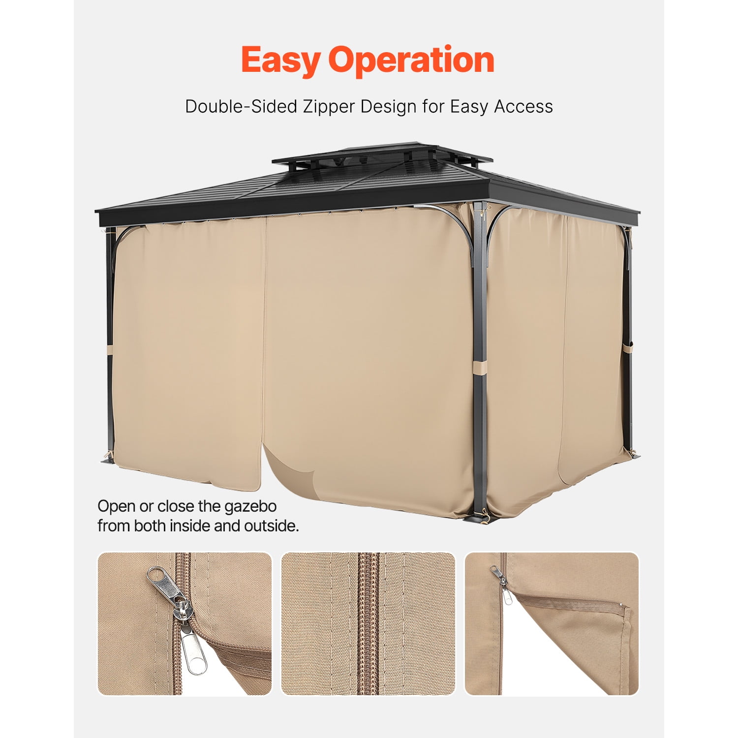 KFFKFF Gazebo Privacy Curtains, 4-Panel Outdoor Sidewalls with Dual Zippers, 160gsm Polyester for 10' x 10' x 6.7' Gazebos
