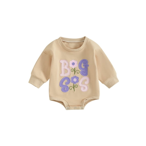 Bagilaanoe Newborn Baby Girl Oversized Romper Sweatshirt Long Sleeve Bodysuits Letter Embroidery Pullover 6M 12M 18M 24M Infant Casual Tee Tops