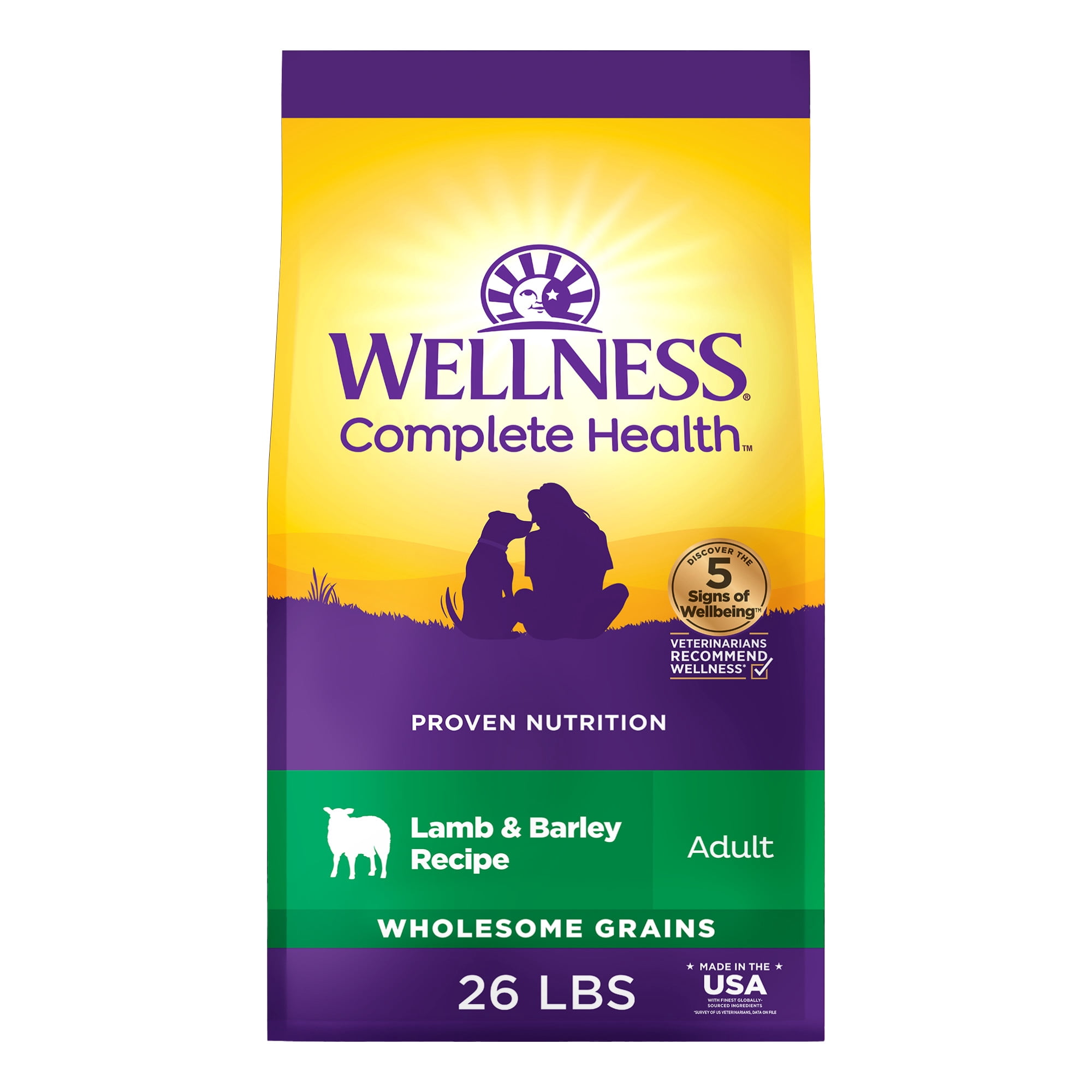 Wellness Complete Health Dry Dog Food, Wholesome Grains, Natural, Lamb & Barley Recipe, (26-Pound Bag)