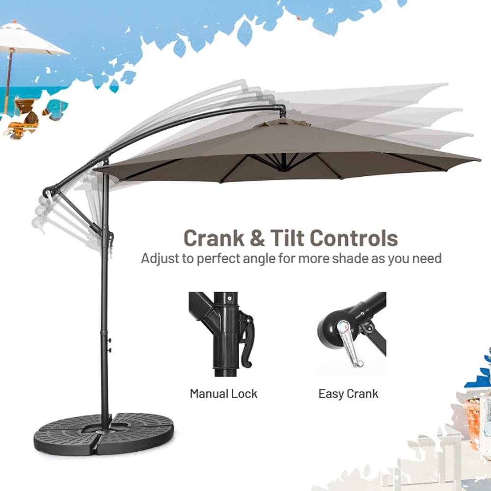 Aimee Lii 10 Feet Offset Umbrella with 8 Ribs Cantilever and Cross Base, Outdoor Umbrella with Base, Brown Aimee Lii 10 Feet Offset Umbrella with 8 Ribs Cantilever and Cross Base, Outdoor Umbrella with Base, Brown