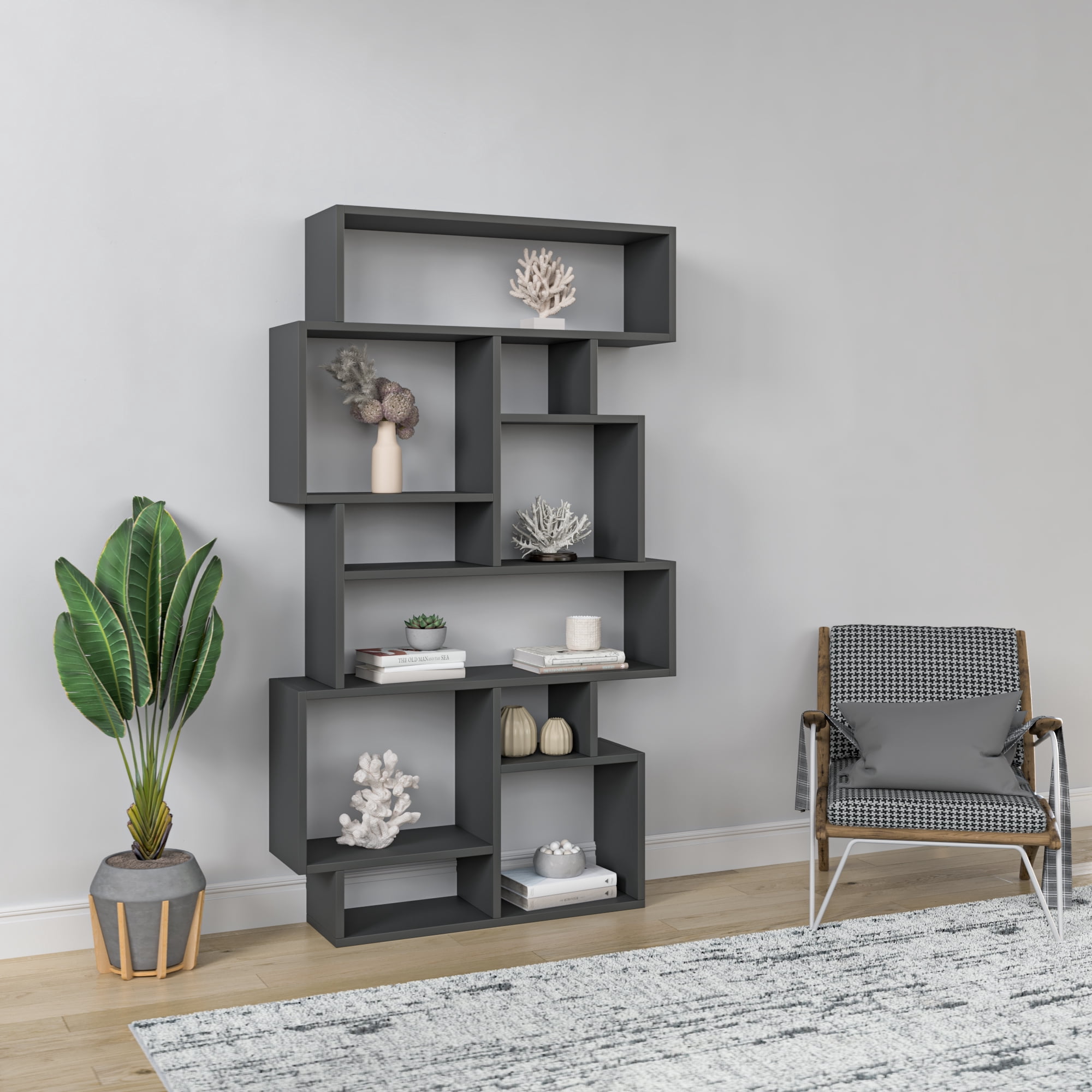 Ada Home Decor Furniture Multiple Tier Open Shelf Anthracite Berkshire Modern Bookcase