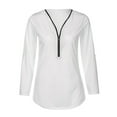 thumbnail image 3 of Shirts for women's Chiffon Casual V Neck Long Sleeve Zipper Front Loose Shirt Top Blouse Blouses for Women, 3 of 4
