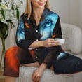 thumbnail image 5 of KLL Red And Blue Fire Cat Print Women's Long Sleeve Pajamas with Pants Sleepwear Loungewear 2 Set-XX-Large, 5 of 7