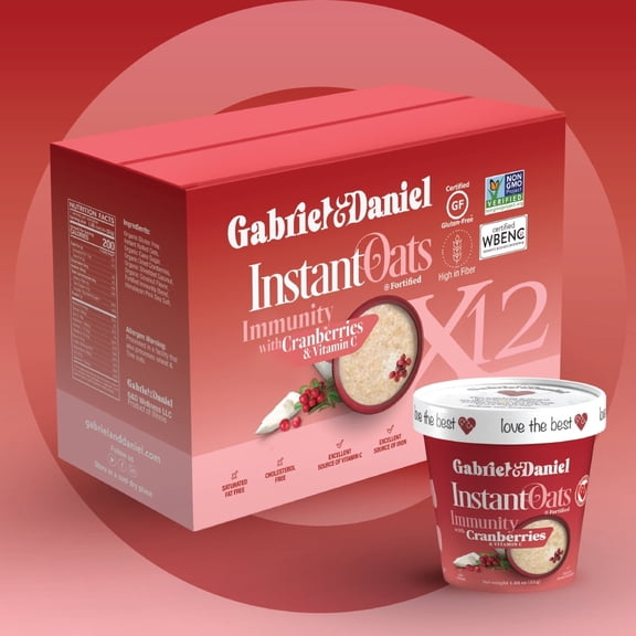 Gabriel & Daniel Organic Cranberry, Coconut Instant Oatmeal – Microwave-Ready Cups, 12 Pack