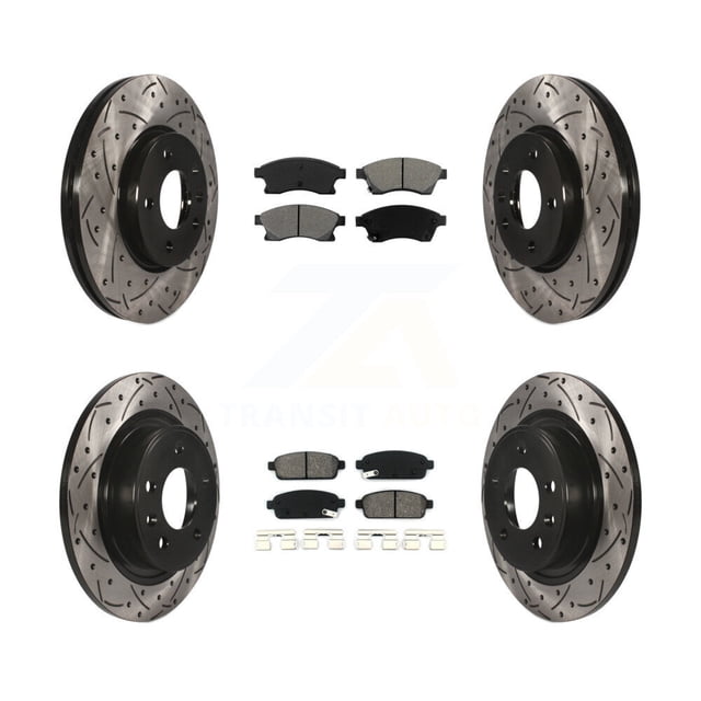 Transit Auto Front Rear Coated Drilled Slotted Disc Brake Rotors and Semi-Metallic Pads Kit for Car 2012-2013 Buick Verano KDS-100189