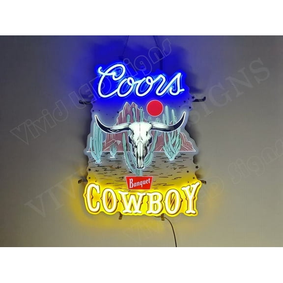 Queen Sense 24"x19" Custom Coor Banquet Rodeo Beer Cowboy LED Sign Light Neon Signs With Dimmer Party Home Wall Decor Lights W124CBRBCBVVD-XLED