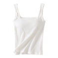 thumbnail image 2 of Women Sleeveless Camisole Featuring Detachable Adjustable Thin Straps Light Fabric Daily Shirts for Activities Low Impact Fitness Padded Tank (White,S), 2 of 7