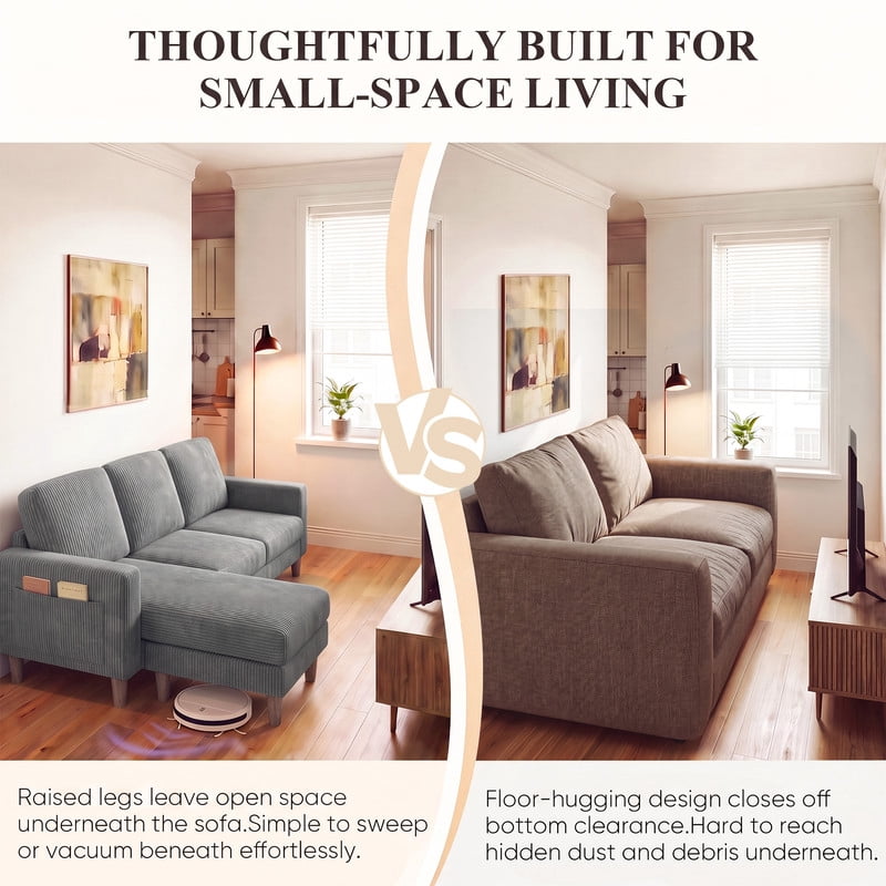 Lacoo L-Shaped Sofa Couch, 72" Modern Reversible Chaise Cloud Sofa with Cushions for Living Room, Apartment and Small Space, Corduroy Gray