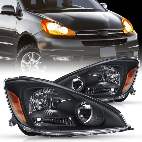 Nilight Headlight Assembly Compatible with 2004 2005 Toyota Sienna Black Housing Amber Reflector Upgraded Clear Lens Headlights Assembly Replacement Driver and Passenger Side 2 Years Warranty