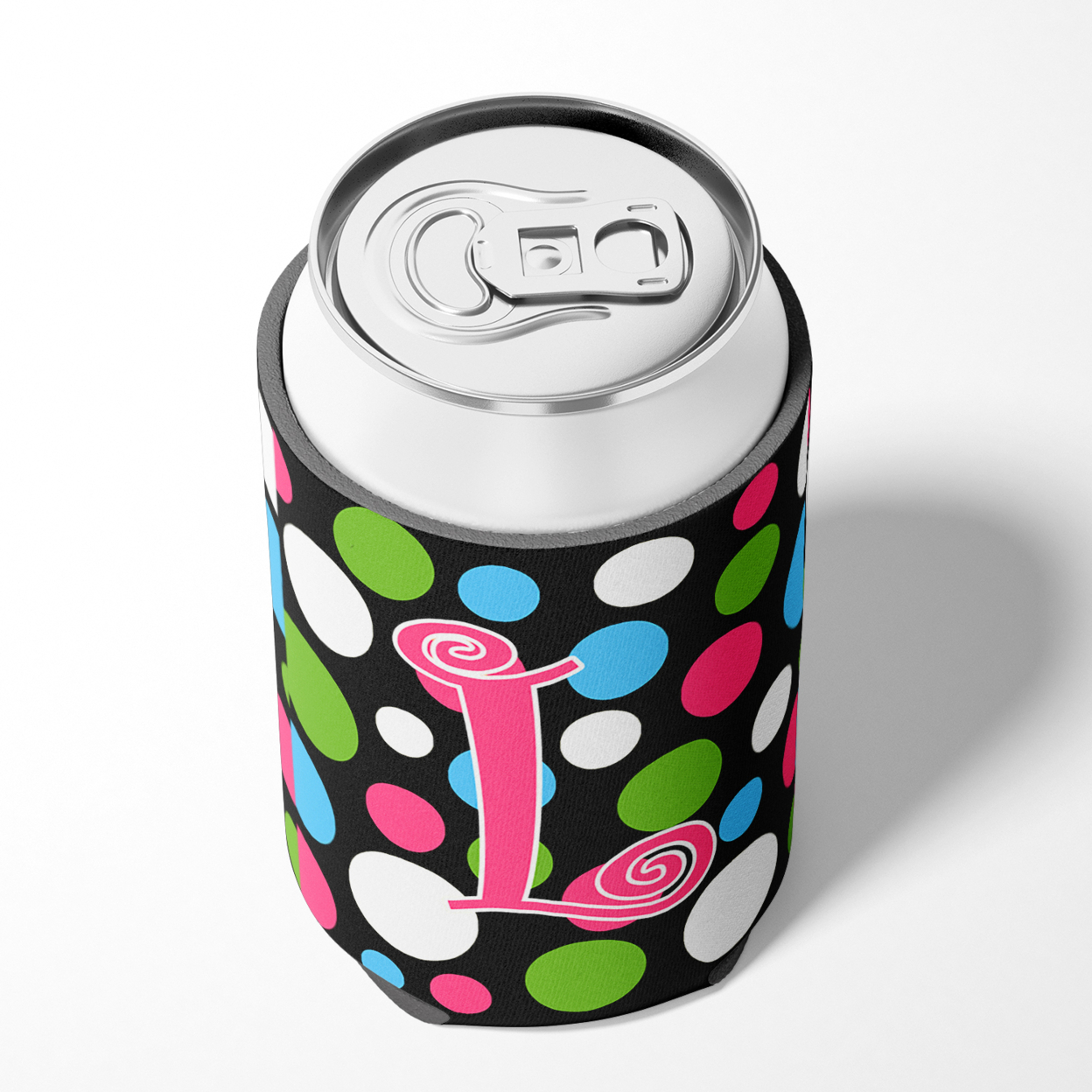 Letter L Initial Monogram - Polkadots and Pink Can or Bottle Beverage Insulator Hugger