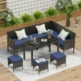 thumbnail image 7 of YIORTWO 7-Piece Outdoor Patio Furniture Set for Small Spaces, All-Weather Wicker Sectional with Tempered Glass Table & Waterproof Cushions, Dark Blue, 7 of 7