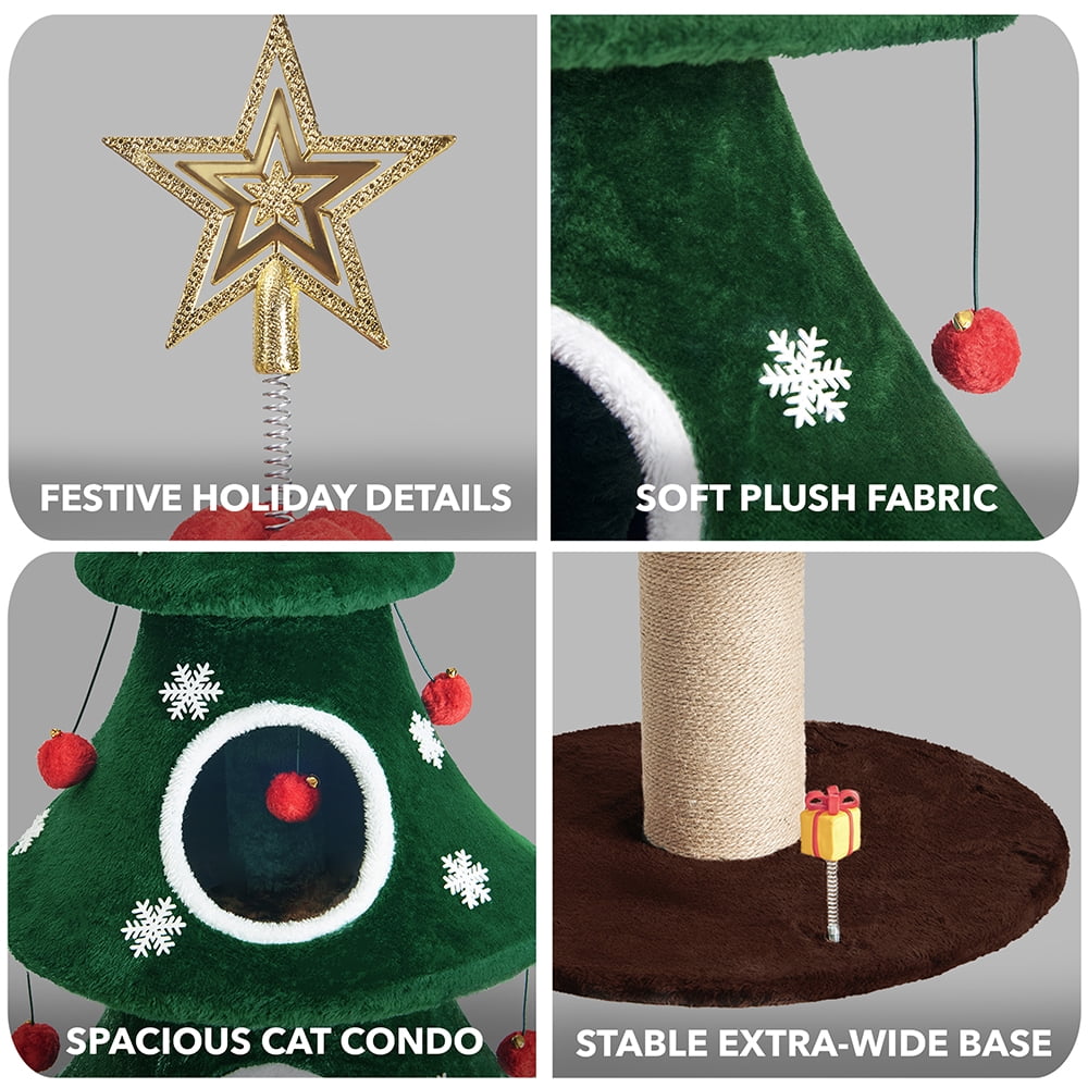 Stephan Roberts 52"  H Alpine Christmas Cat Tree Tower with Scratching Post, Cat Condo & Hanging Toys, Green