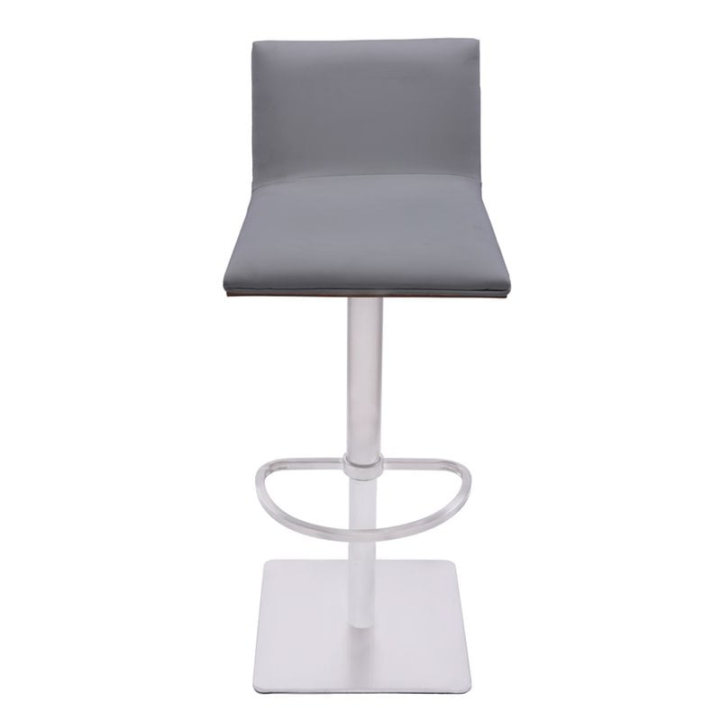 Hawthorne Collections Adjustable Faux Leather Bar Stool in Gray