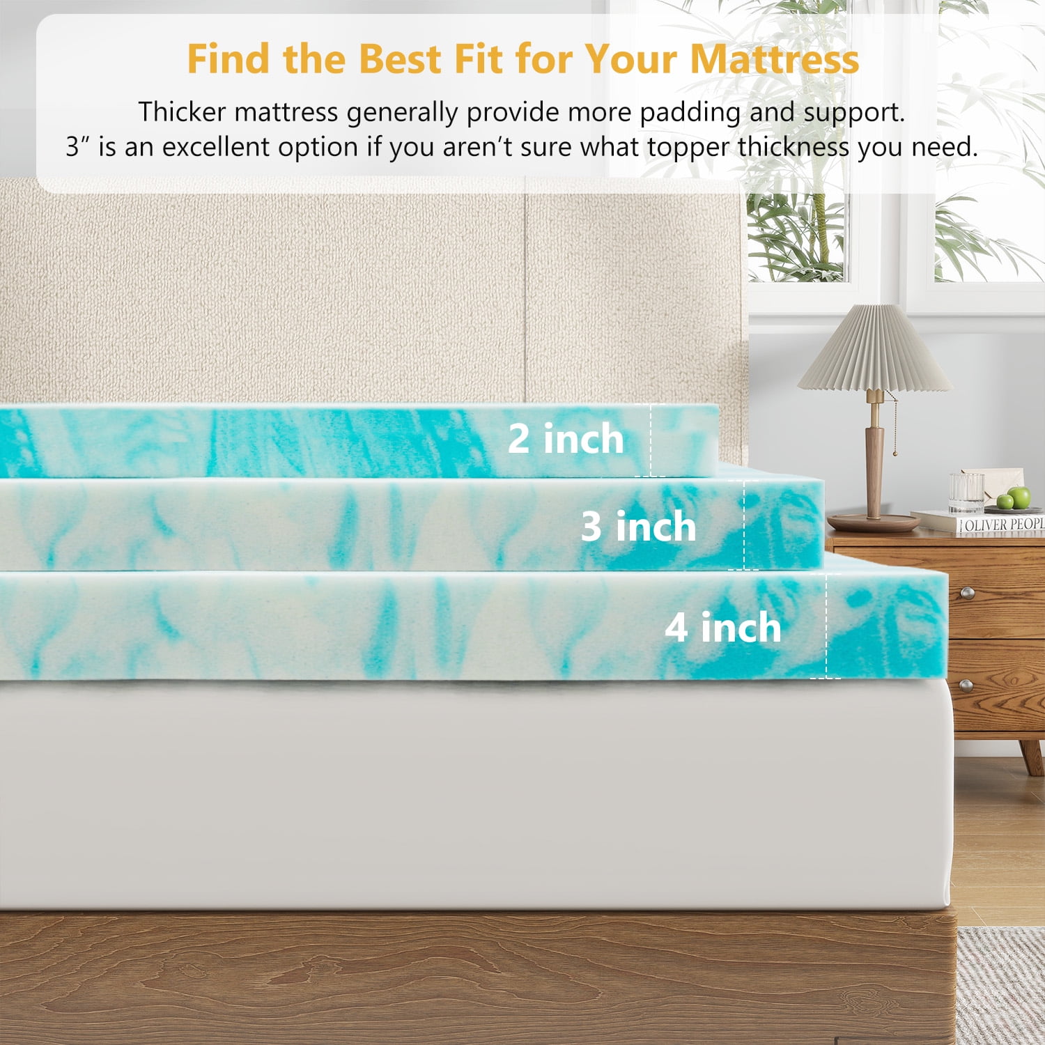Beddle Memory Foam Mattress Topper, 2 inches Queen Size Mattress Pad,Pressure Relief for Back Pain