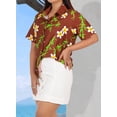 thumbnail image 4 of LA LEELA Women's Button Down Blouses Casual Summer Beach Party Blouses Shirt Tropical Blouse Short Sleeve Hawaiian Dresses for Women M Plumeria Floral, Autumn Maroon, 4 of 5