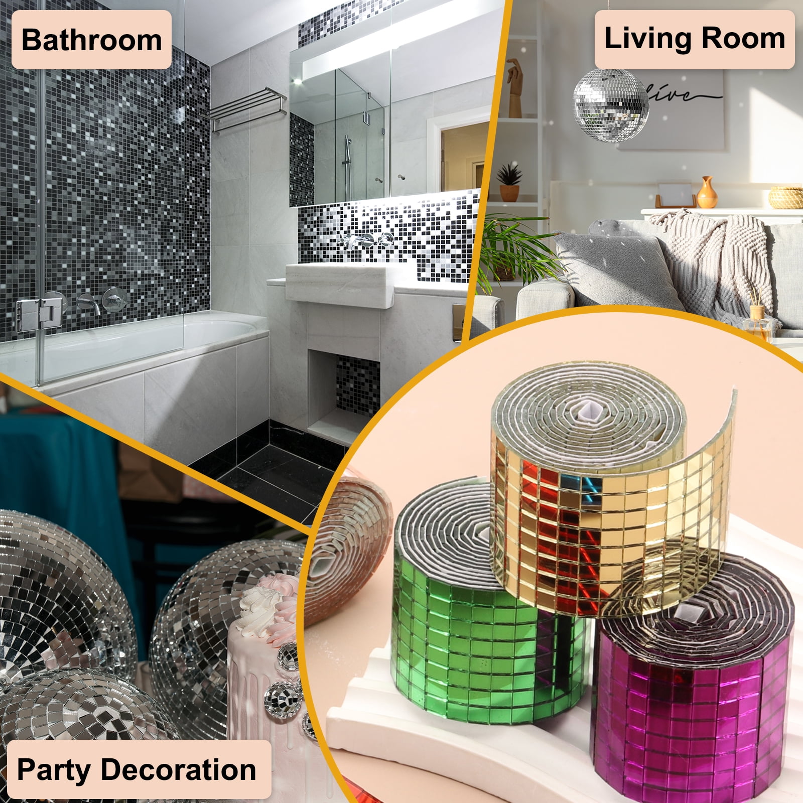 Uxcell 5x5mm Self Adhesive Mirrors Mosaic Tiles, 10000 Pcs Square Mini Glass Mosaic Disco Tile Sticker for DIY Craft Disco Ball Party Decoration, Light Blue