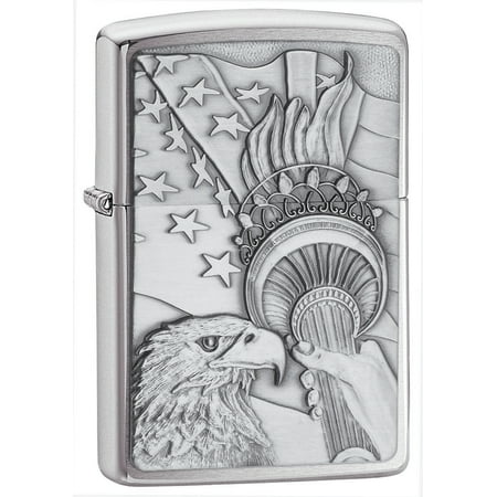 Zippo Eagle and Lady Liberty Torch Emblem Brushed Chrome (Best Zippo Torch Insert)