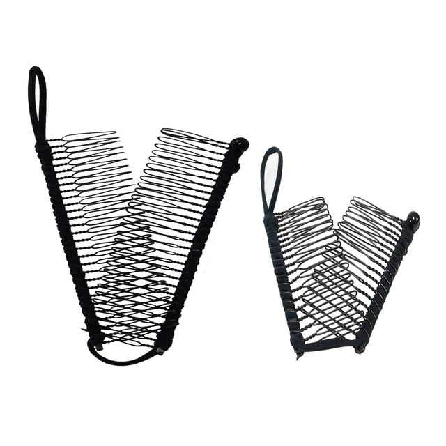 2 piezas de pinzas de plátano peine para cabello grueso para mujeres accesorio de soporte de cola de caballo elástico ajustable peines dobles (negro_2p)