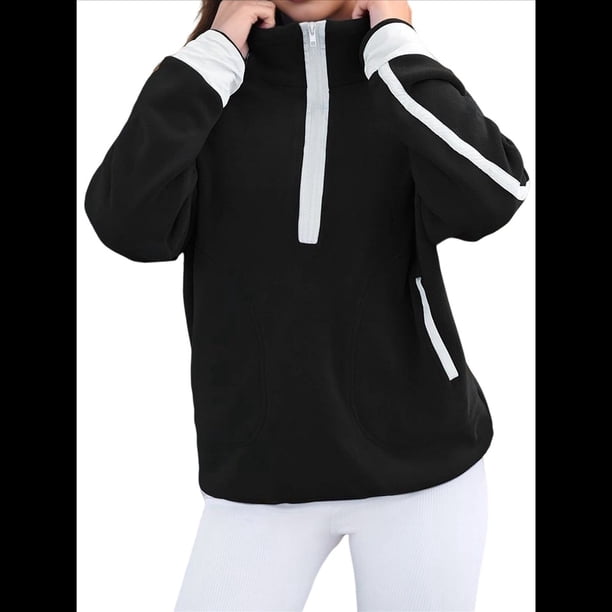 Sudadera de Mujer con Media Cremallera, Suave y Extragrande, con Bolsillos, Cálida y Afelpada. Negro XL