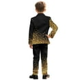 thumbnail image 3 of Xoenoiee Golden Polka Point Print Boys' 2-Piece Slim Fit Suit Set Formal Blazer Dress Pants with Adjustable Waist for Wedding, Ring Bearer, School, Party, Size 9-10 Years, 3 of 7