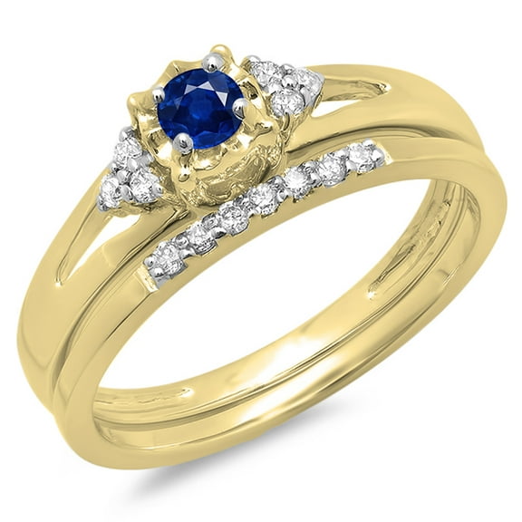 Dazzlingrock Collection 10K Blue Sapphire & White Diamond Split Shank Bridal Engagement Ring Set, Yellow Gold, Size 7.5