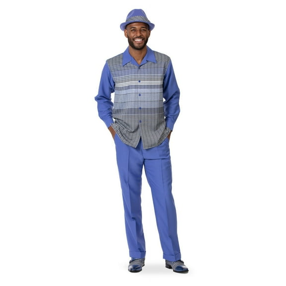 Montique Men's 2 Piece Long Sleeve Walking Suit Striped Detail in Navy - 2006