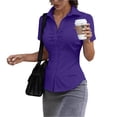 thumbnail image 2 of UDAUDU Women's Basic Button Down Shirt Short Sleeve Stretchy Business Collared Shirts Waitress Work Shirt Purple XL, 2 of 6