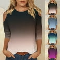thumbnail image 6 of gakvbuo Petite Tops For Women Tops 3/4 Sleeve Pullover Shirts Cold shoulder Tunic Tops Crewneck Slim Fit Half Sleeve off shoulder Graphic Tshirts Gradient Blouse Tops, 6 of 6