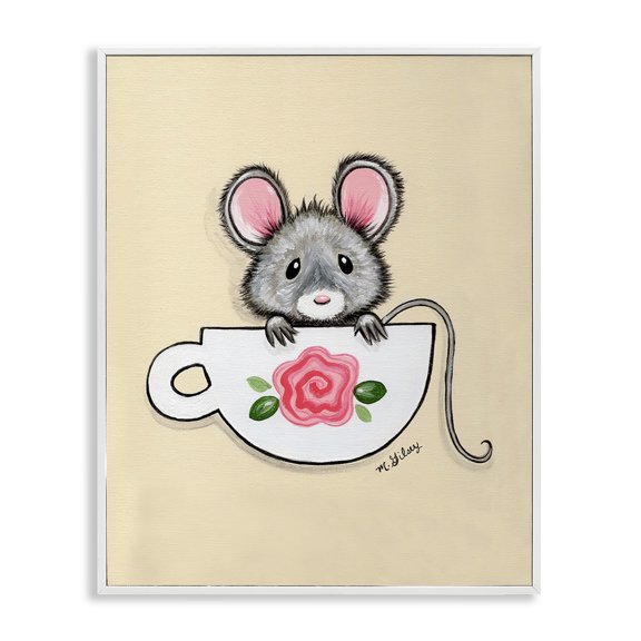 Stupell Industries Cottage Mouse in Teacup White Framed Giclee Art, 11 x 14, by Michelle Gilsey