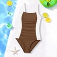 thumbnail image 4 of Pandaie Girls Swimsuit One Piece Swimsuits Color Block Ribbed Ruched Bathing Suit Sleeveless Quick Drying Padded Swimwear for Summer Beach Vacation 11-12 Years Coffee, 4 of 6