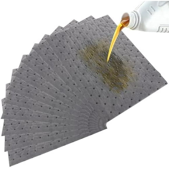 Oil Absorbent Pads - High Absorbency Microfiber Polypropylene Absorbing Pads, Oil Spill Mat for Oil-Based & Water-Based Fluids, Gray, 13" x 10", Pack of 10