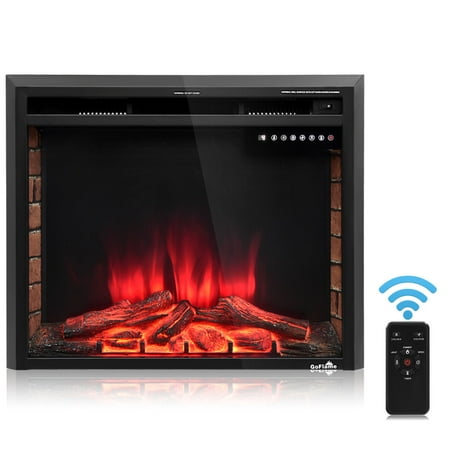 Modern Gas Fireplace Insert Costway 30'' 750W-1500W Fireplace Electric Embedded Insert Heater Glass Log Flame Remote ()