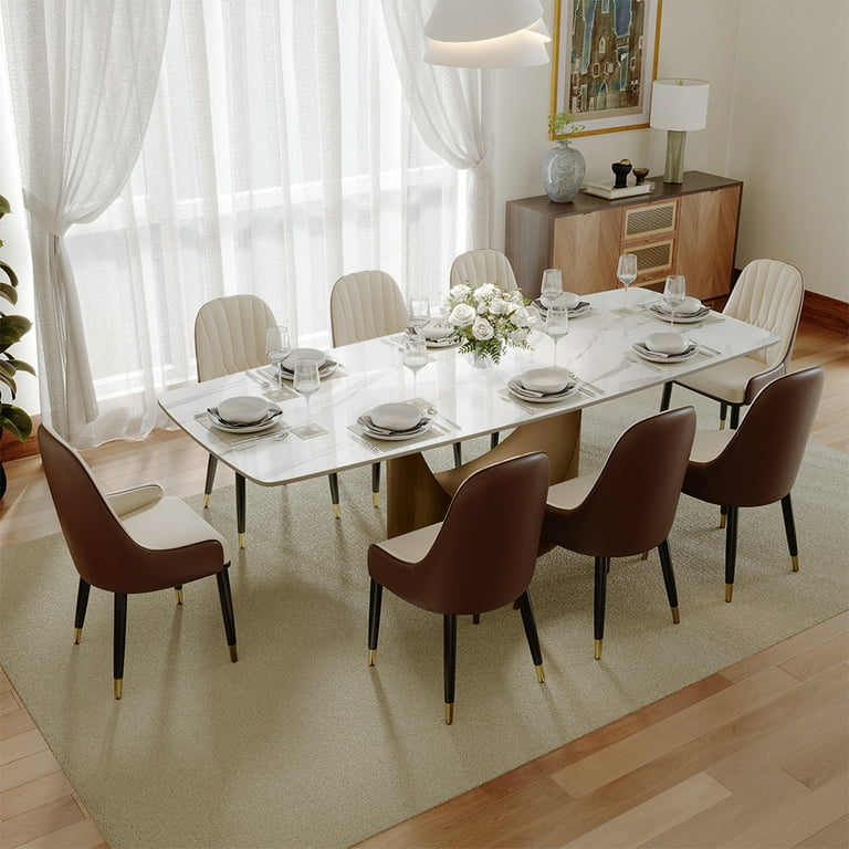 POVISON 94 Hobart Modern Minimalist Dining Table For 10 White Rectangular Sintered Stone Tabletop Bronze Carbon Steel Leg