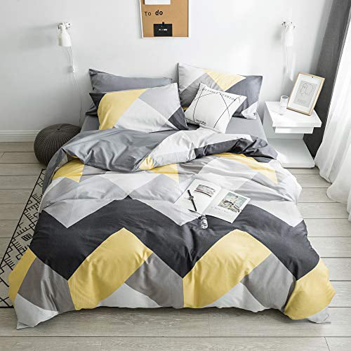 Vclife Yellow White Gray Black Bedding, Gray Chevron Twin Bedding