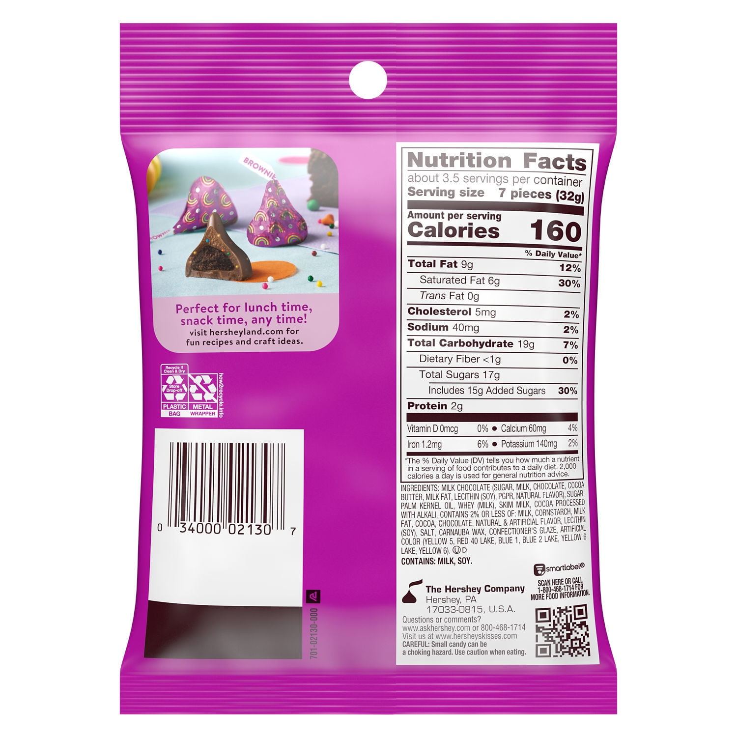 Hershey's Kisses Rainbow Brownie Flavored Candy, Bag 4.2 oz (Pack of 4)