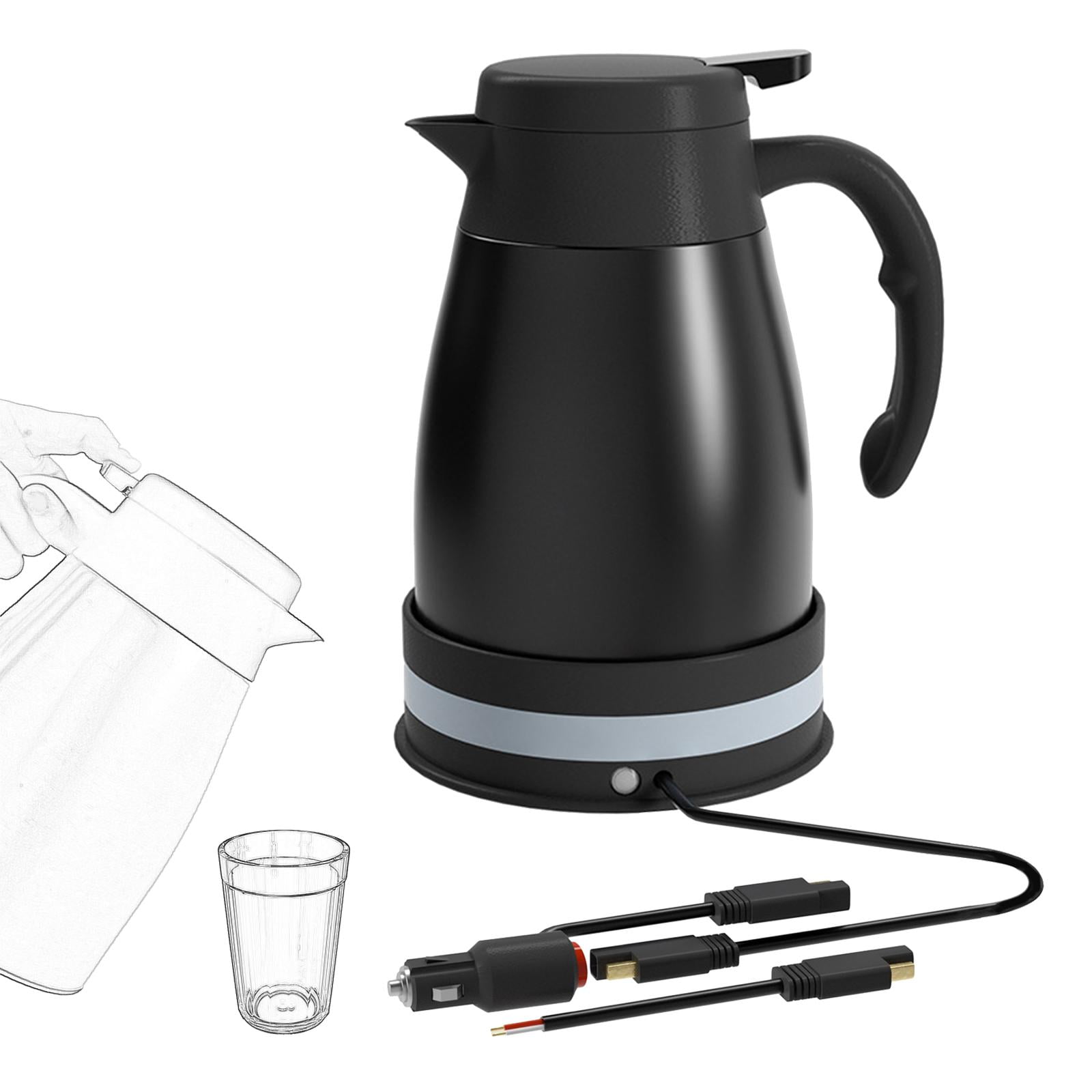 Fiocias Car Electric Kettle 24V with Cigarette Lighter Automotive Accessories Boil Water Black