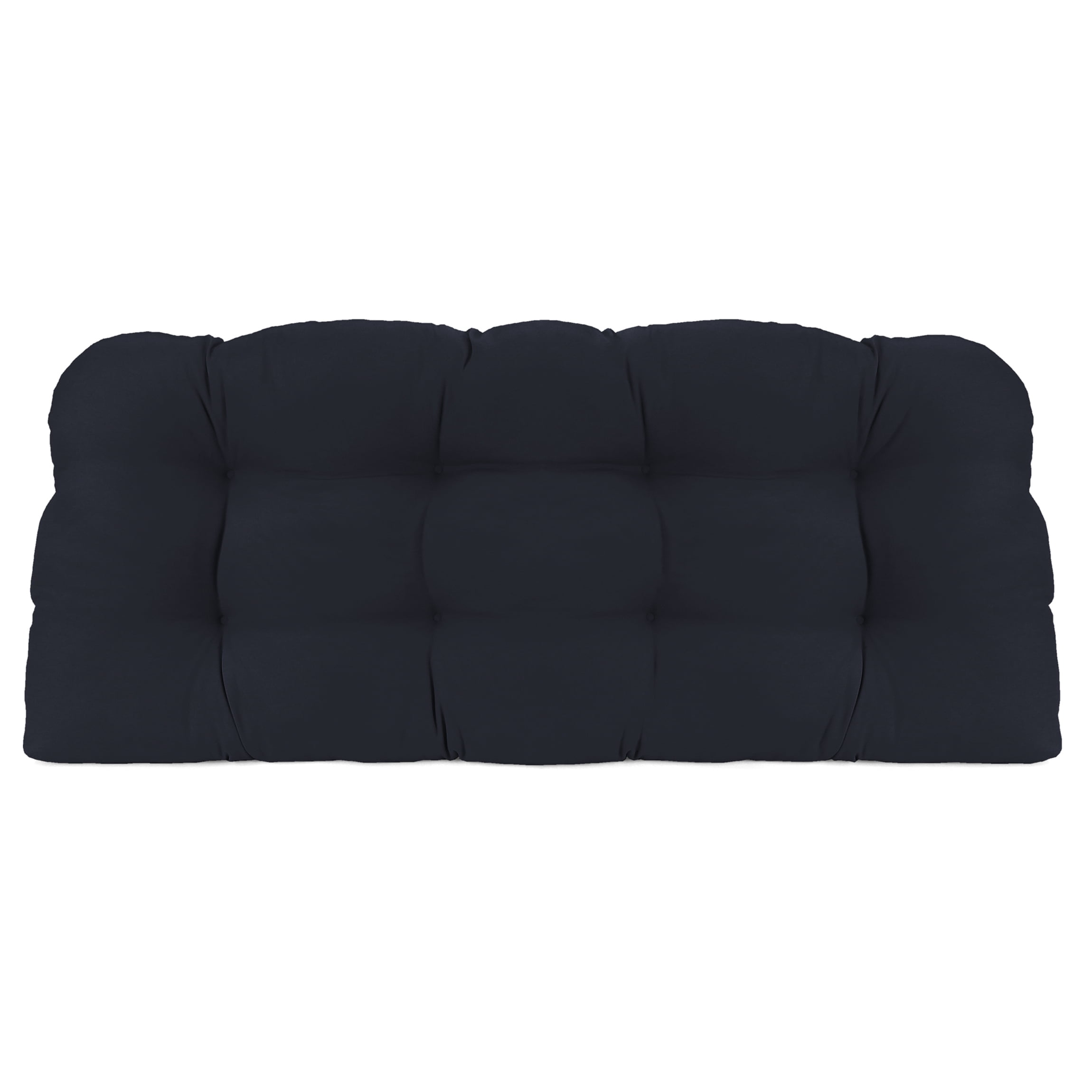 Jordan Manufacturing 44" x 18" Navy Solid Rectangular Tufted Outdoor Wicker Settee Bench Cushion with Rounded Back Corners