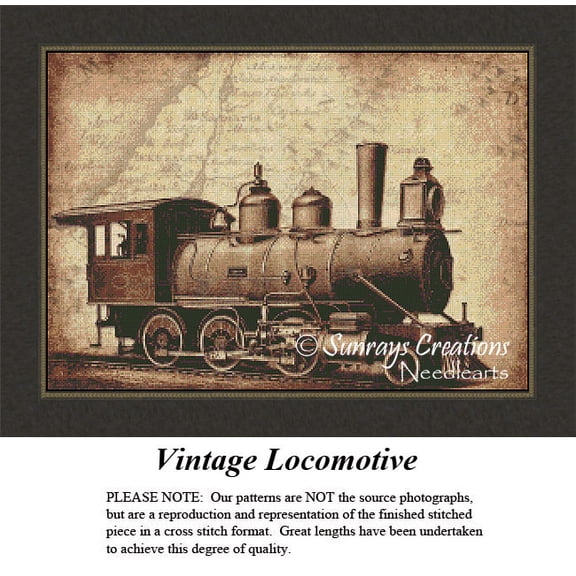 Vintage Cross Stitch Patterns | Vintage Locomotive (Pattern Only, You Provide The Floss and Fabric)