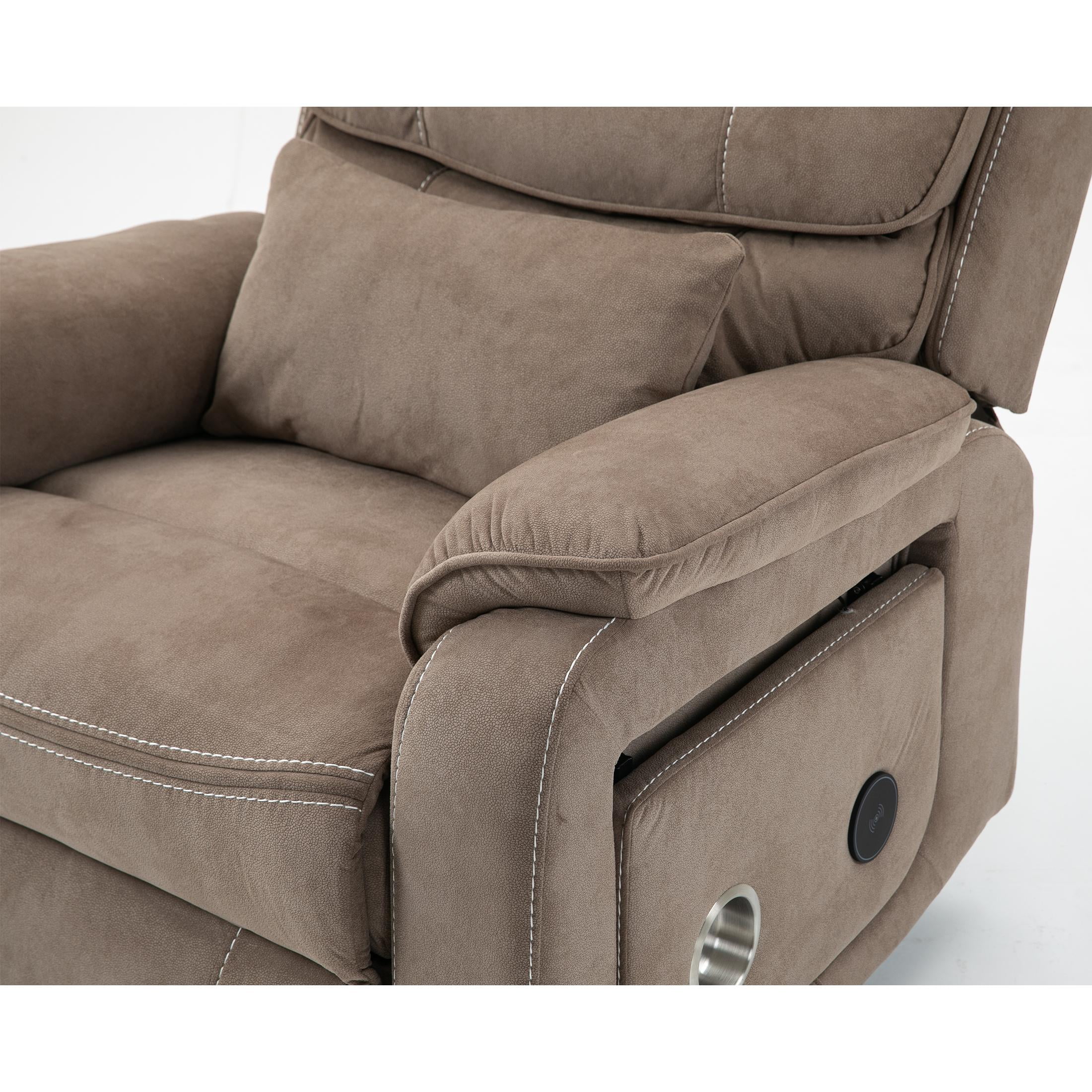 LEGAHOME Oversized Lift Recliner Chair with Wireless Phone Charging and Retractable Tray Table, 180 Degree Lying Flat Electric Power Sofa with Heat & Massage, Side Pocket, Cup Holder, Beige Brown