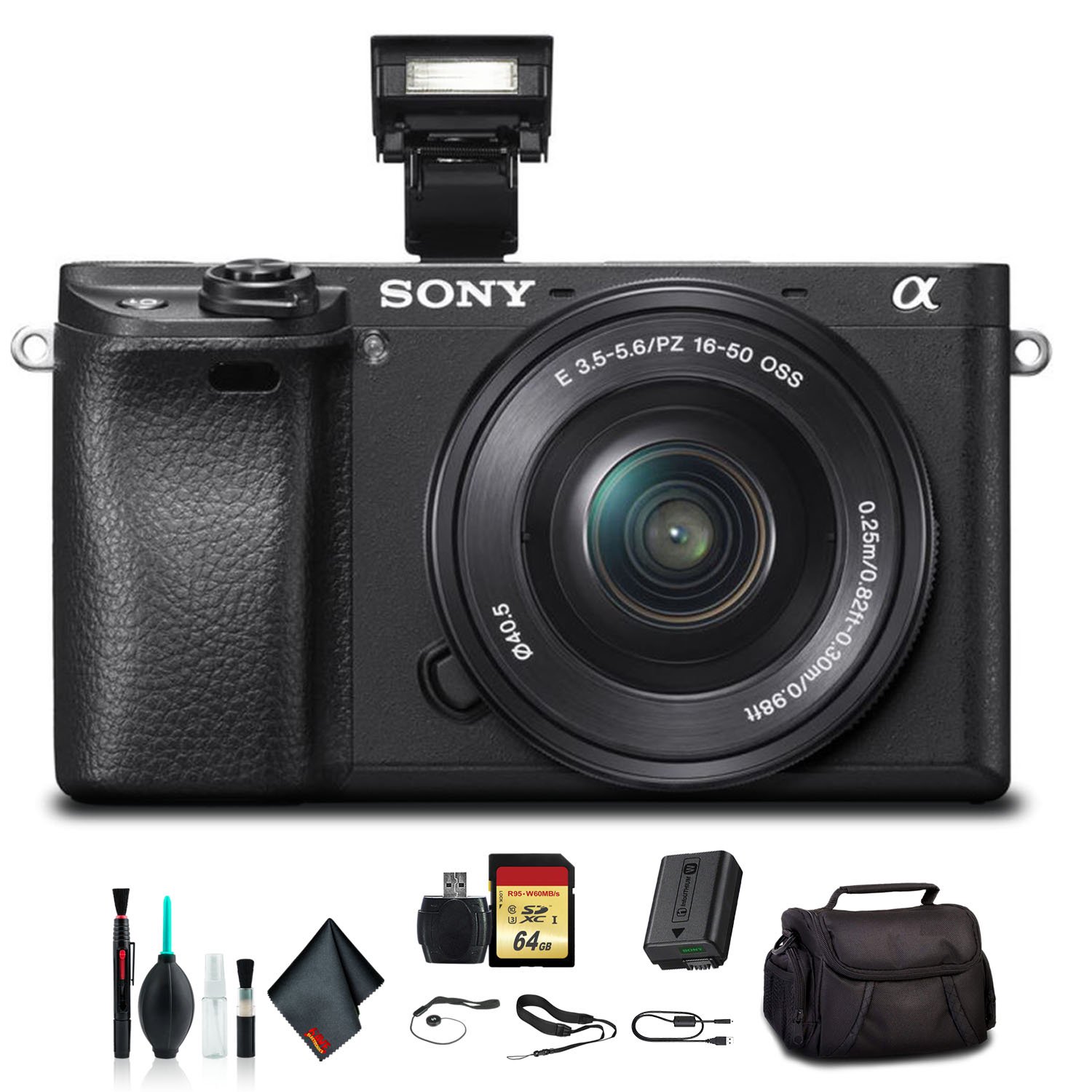 Sony Alpha a6300 Mirrorless Camera +16-50mm Lens Black ILCE6300L/B +Soft Bag 64(International Model)