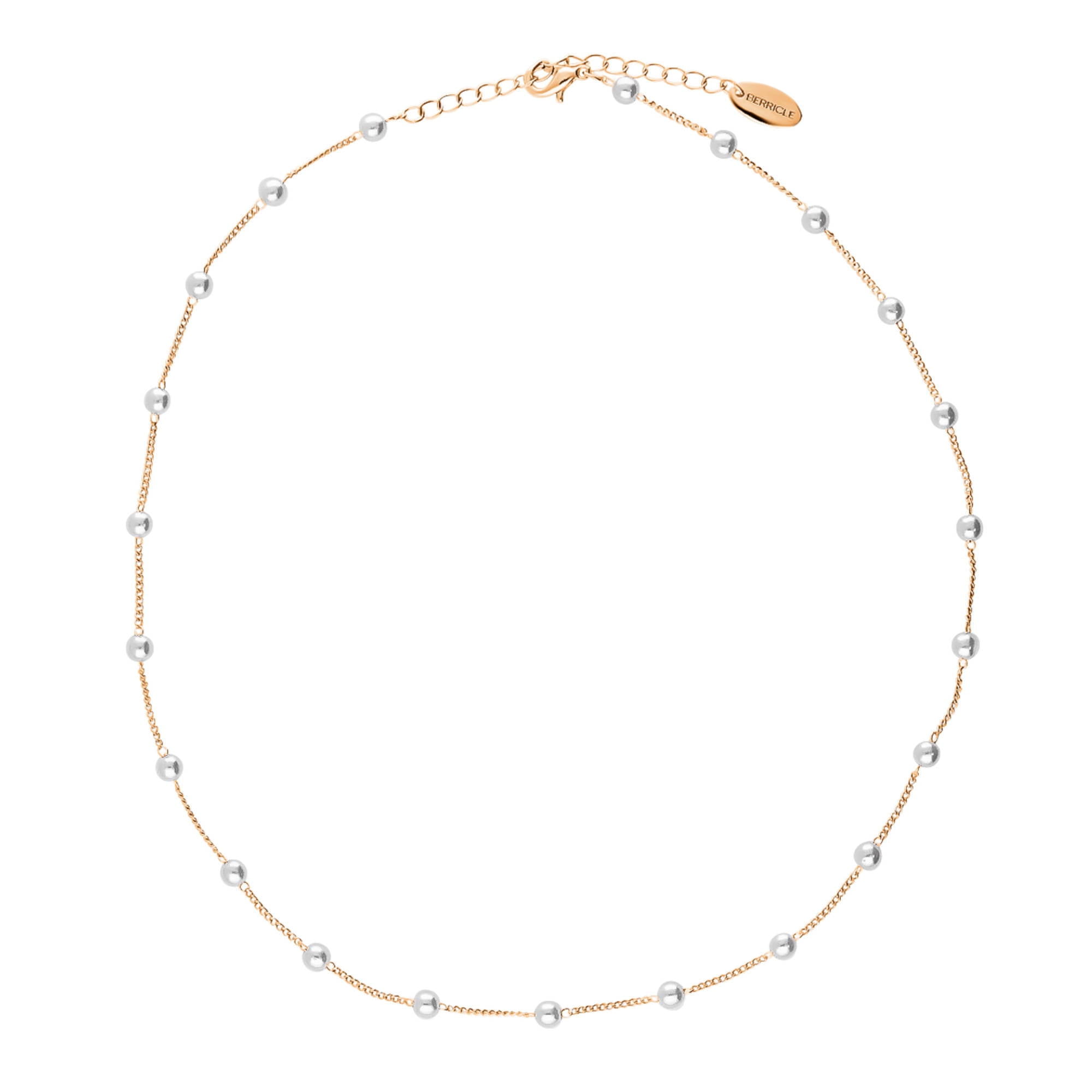 BERRICLE Rose Gold Flashed Base Metal Imitation Pearl Fashion Choker Necklace