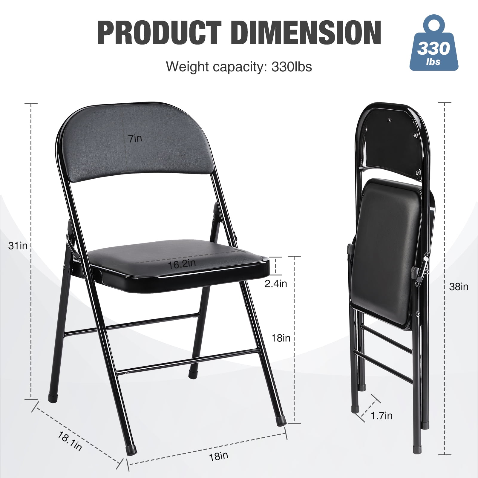 CONCETTA Modern Metal Folding Chairs, Indoor Auditorium, Waterproof (Set of 4), Black