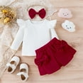 thumbnail image 2 of Toddler Baby Girls Outfits Long Sleeve Knit Ribbed Sweatshirt Shirt Tops Bowknot Skirt Headband Set 3Pcs Kids Little Girl Fall Winter Clothes 3 Months-4T, 2 of 9