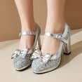 thumbnail image 3 of SACFOF Women's Sequins Glitter Mary Jane Shoes Shine Sparkly Vintage Chunky High Block Heel Women Pumps with Bow and Ankle Strap Rockabilly Cosplay Kawaii Marriage Mary Jane Dress Pumps, 3 of 6