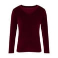 thumbnail image 3 of XAOFW Women T-Shirts Female Velvet V Neck Long Sleeve Solid Color Fashionable Cozy Casual Daily Wear Tee Shirt, 3 of 3
