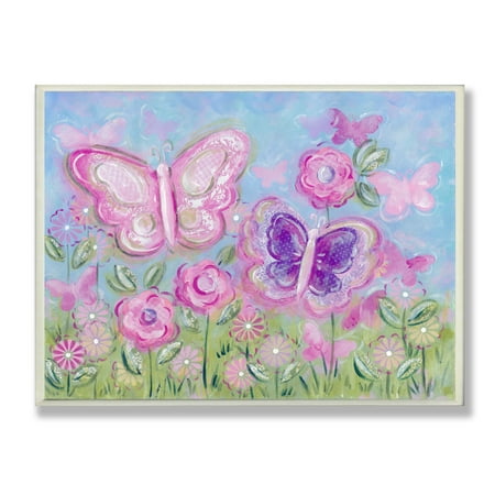 The Kids Room by Stupell Pastel Butterflies in a Garden Oversized Wall Plaque Art, 12.5 x 0.5 x 18.5
